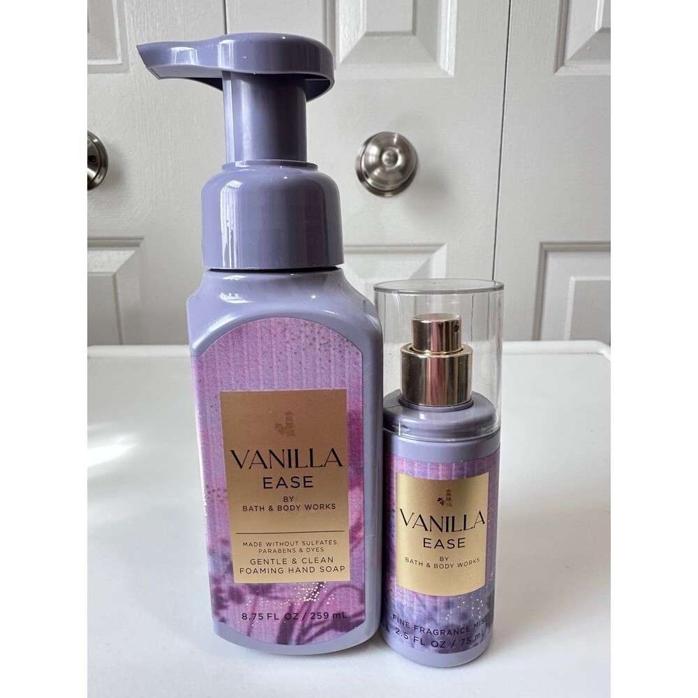 Bath and Body Works Vanilla Ease Foaming Soap and Travel Size Fragrance Mist